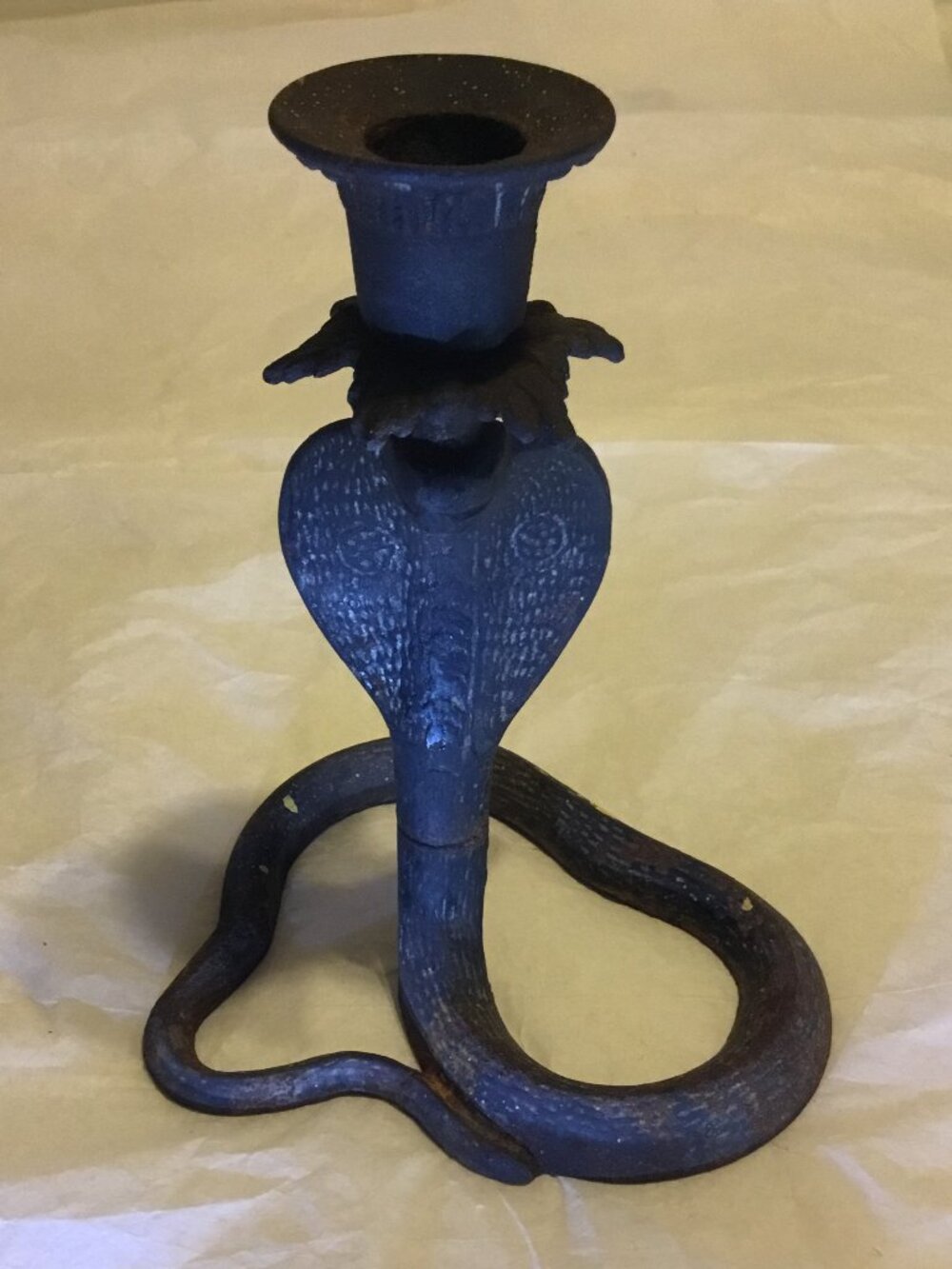 Vintage 2-piece, 6.5" Cast Iron King Cobra Candlestick holder